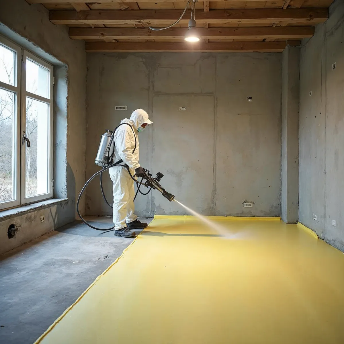 Isolation des Sols avec mousse projetée